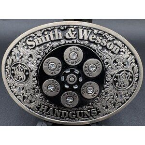 Vtg Smith & Wesson Belt Buckle 1993 Silver 44 Mag Revolver A Proud Tradition USA